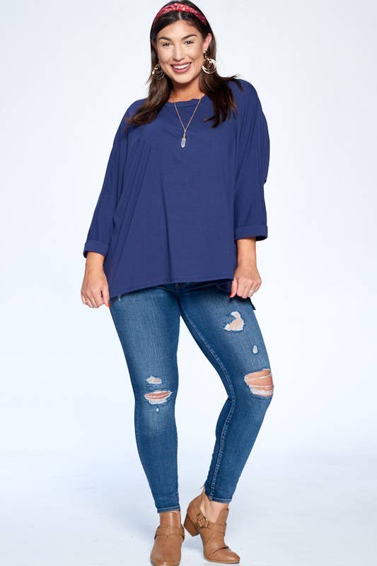 Plus Size Solid Cotton Oversize Casual Top