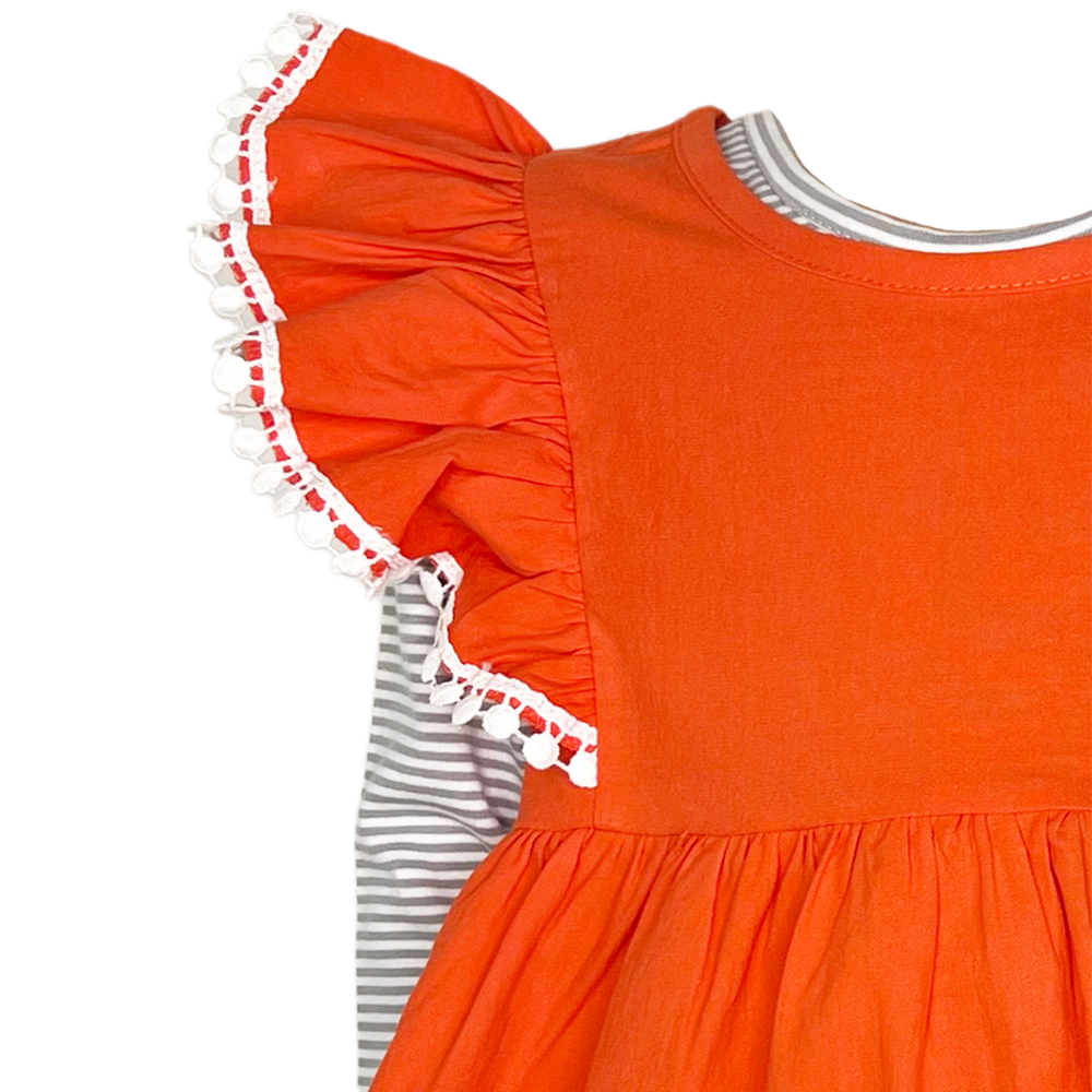 Girls Orange Fall Dress Thanksgiving Pumpkin & Striped Shirt