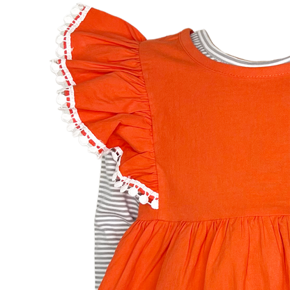 Girls Orange Fall Dress Thanksgiving Pumpkin & Striped Shirt
