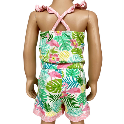 AnnLoren Pink Flamingo Girls Jumpsuit Shorts Summer Romper