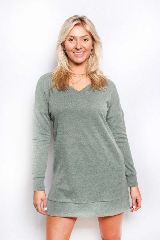 Olive Green Long Sleeve Drop Shoulder V-neck size 2X