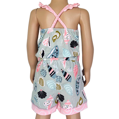 AnnLoren Girls Jumpsuit Shorts Romper Seashell Beach Design