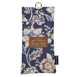 I Can Do All Things Honey-Brown and Navy Floral Faux Leather Double Eyeglass Case - Philippians 4:13