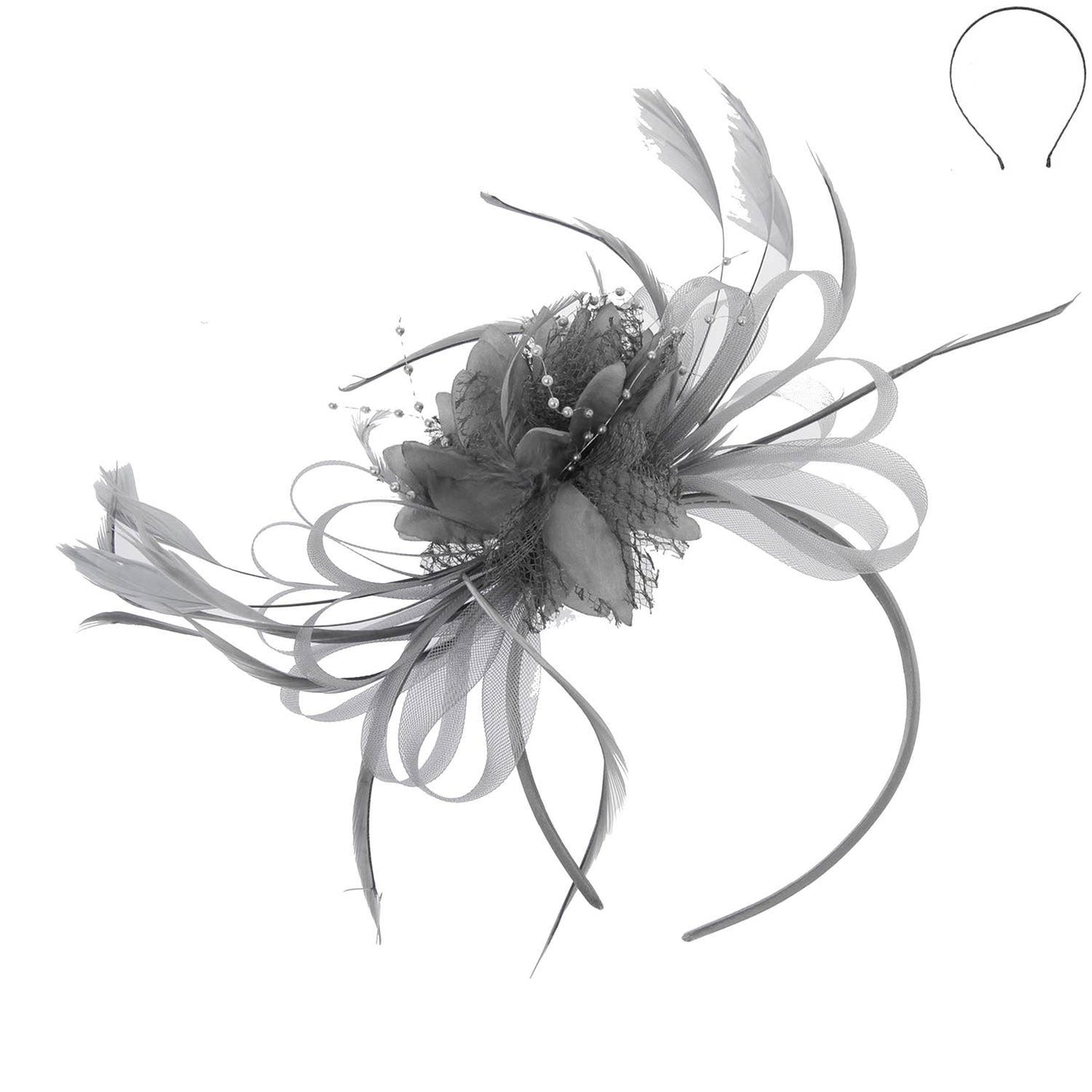 Floral Fascinator Headband w/ Side Loops & Feathers