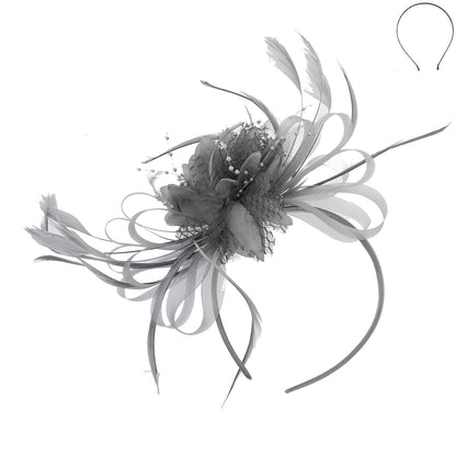Floral Fascinator Headband w/ Side Loops & Feathers