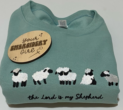 Christian Sheep The Lord Is My Shepherd Embroidered Crewneck