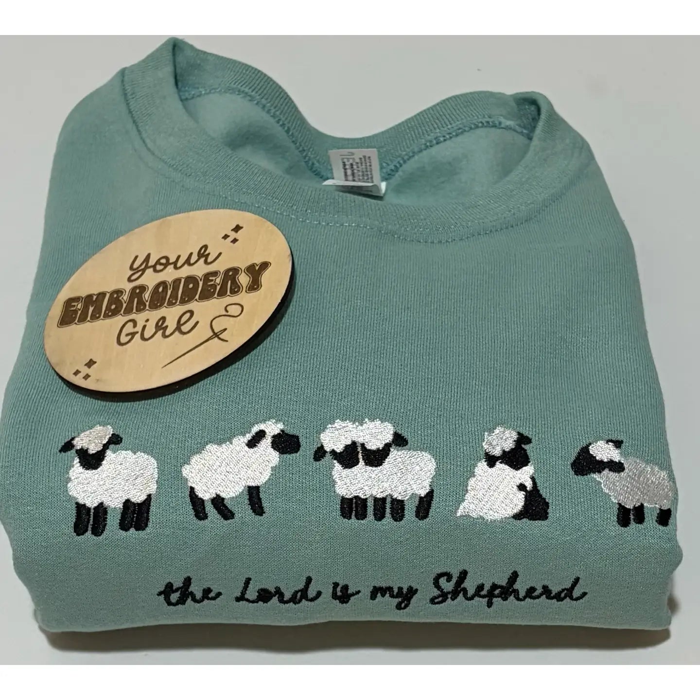 Christian Sheep the Lord Is My Shepherd Embroidered Crewneck
