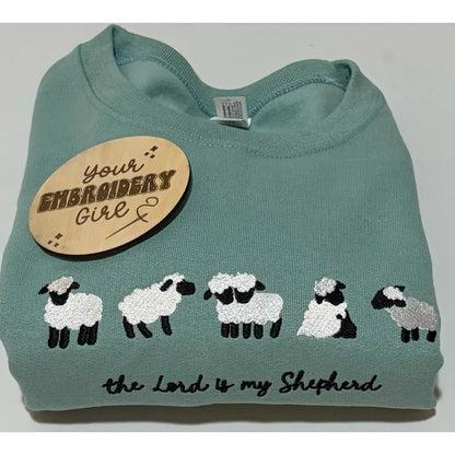 Christian Sheep the Lord Is My Shepherd Embroidered Crewneck