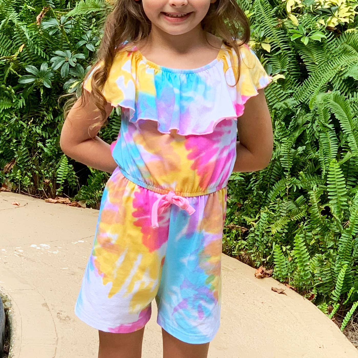 AnnLoren Pastel Tie Dye Girls Shorts Jumpsuit Vacation Wear