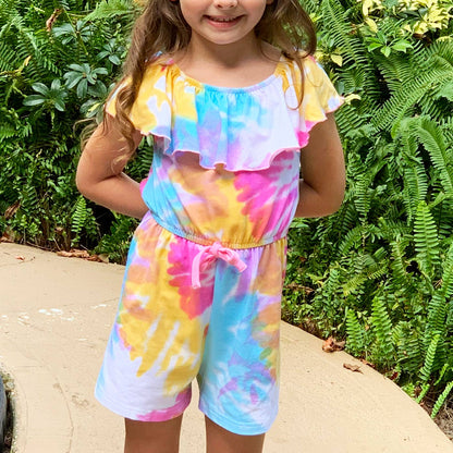 AnnLoren Pastel Tie Dye Girls Shorts Jumpsuit Vacation Wear