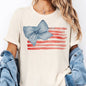 USA Flag Blue Bow Watercolor Patriotic Holiday Graphic Tee