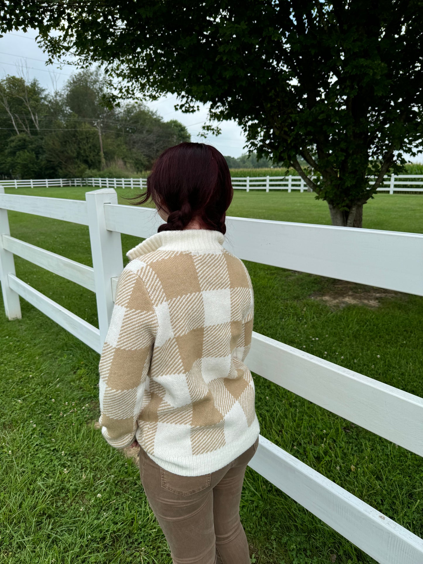 Keren Hart Cream & Beige Quarter Zip Sweater