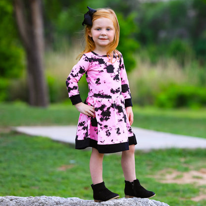 Pink & Black Groovy Girls Tie Dye Dress Cotton Kids Clothing