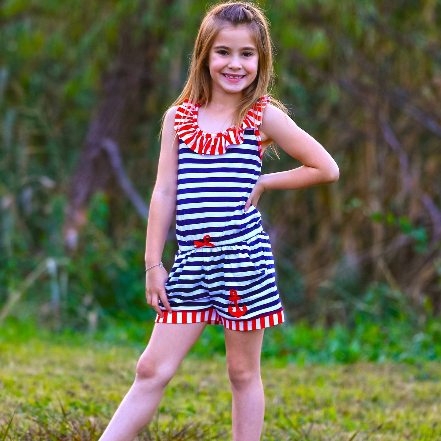 Girls Jumpsuit Nautical Anchor Shorts AnnLoren Clothing