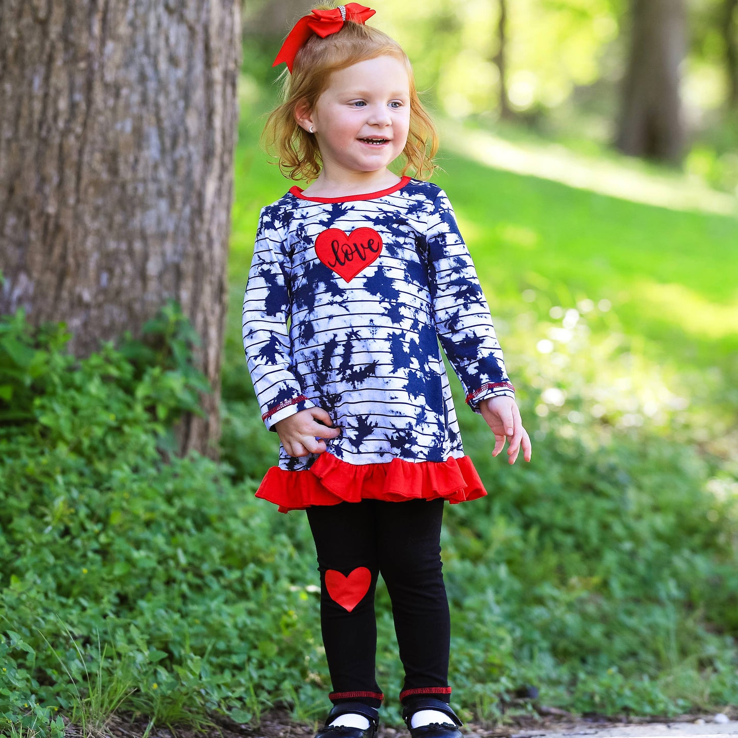 Girls Red Heart Tie Dye Dress Leggings Valentine's Clothing