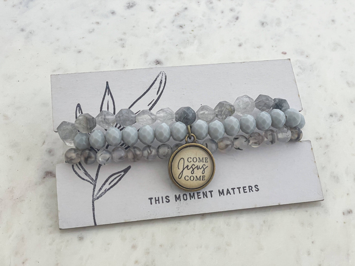 Come Jesus Come Christian Bracelet Stack - Quartz & Agate