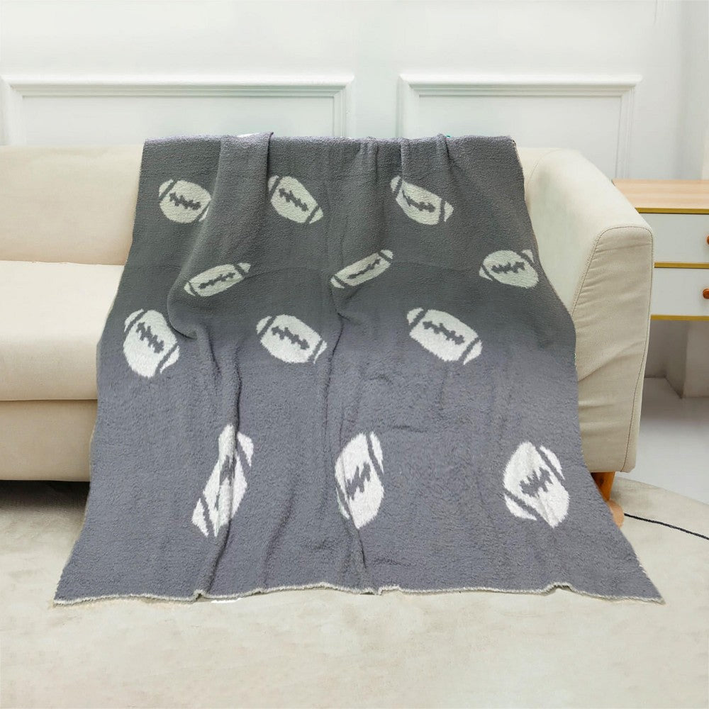 Super Soft Football Print Brushed Poly Microfiber Throw Blanket