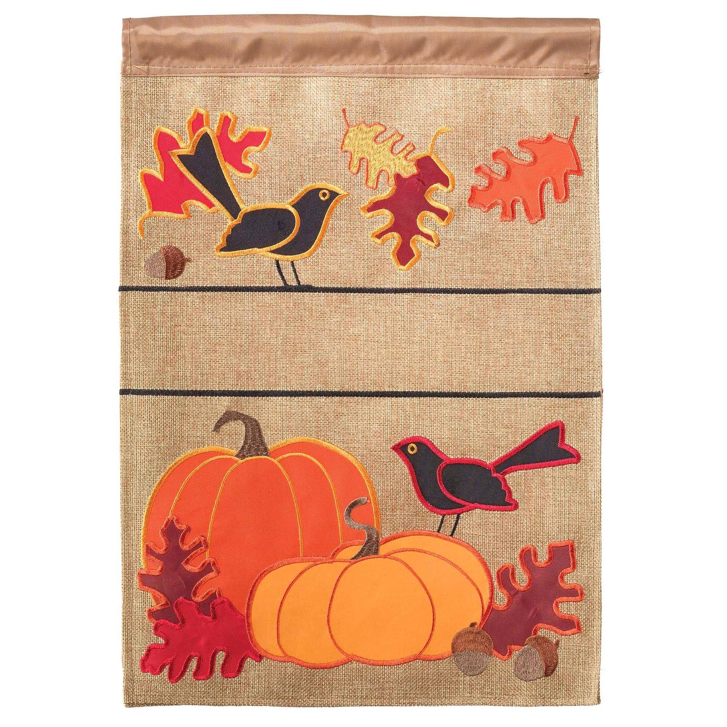 Burlap Garden Flag Fall Leaves and Pumpkin