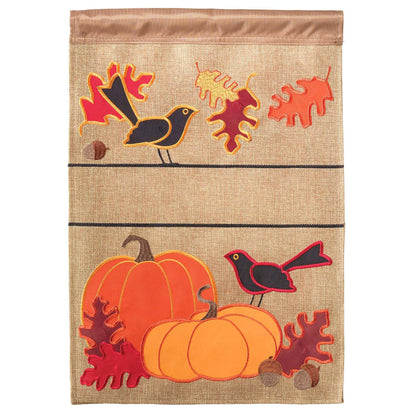 Burlap Garden Flag Fall Leaves and Pumpkin