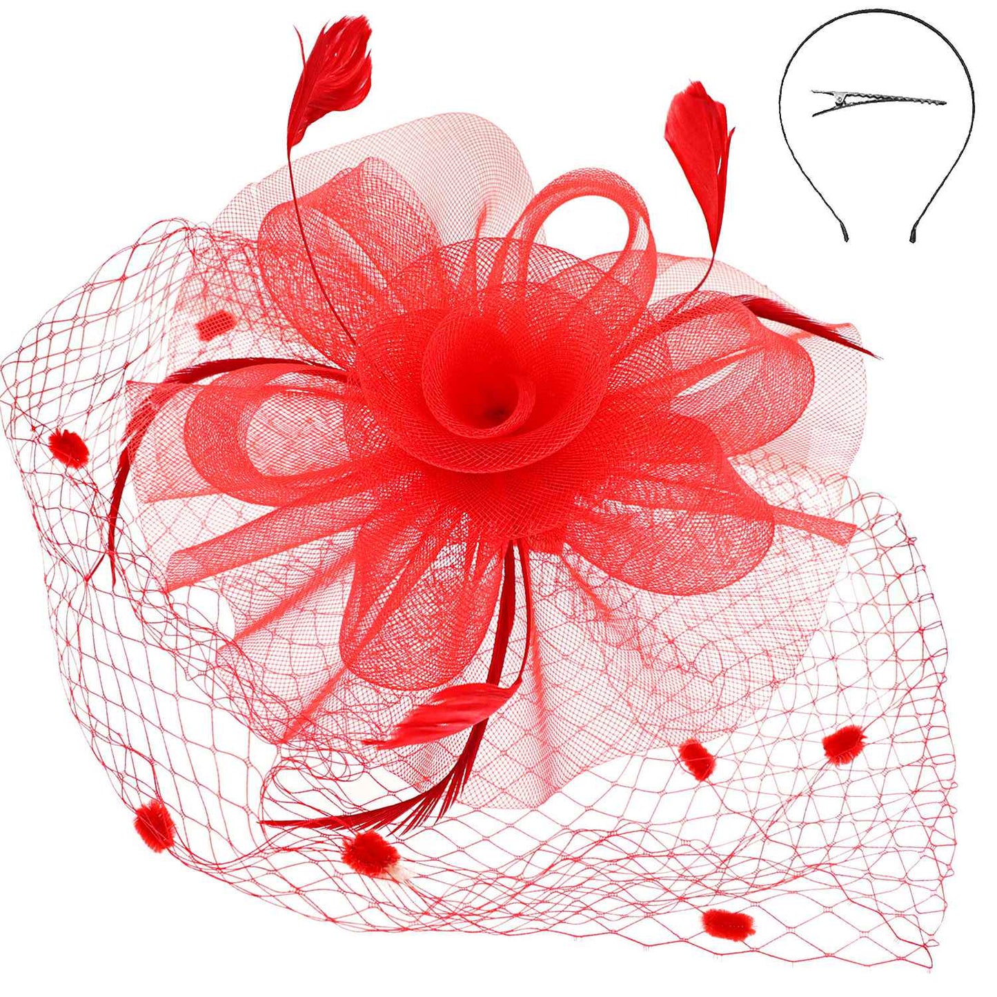 Flower w/ Dotted Netting Mesh Women's Fascinator