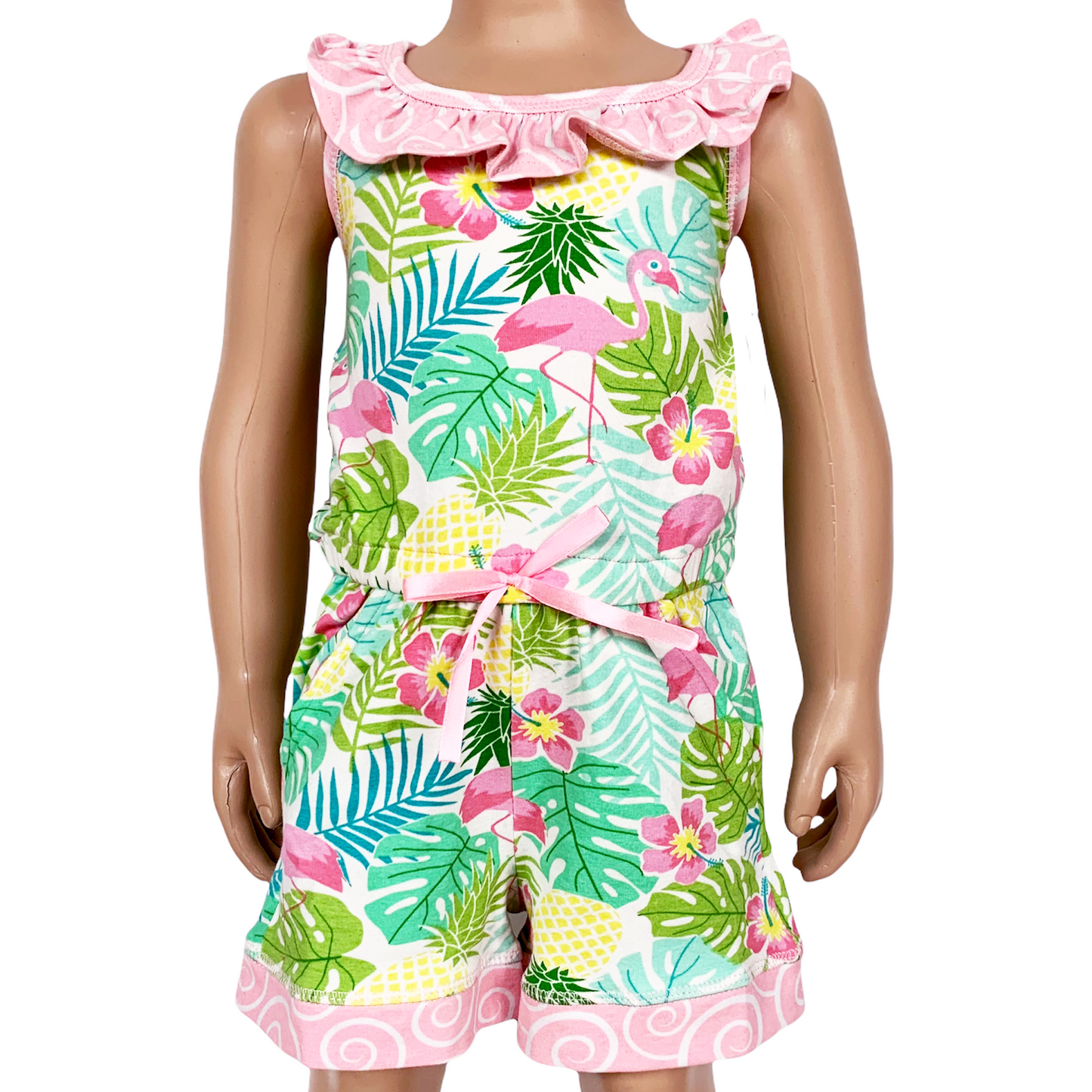 AnnLoren Pink Flamingo Girls Jumpsuit Shorts Summer Romper