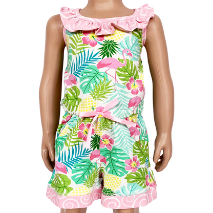AnnLoren Pink Flamingo Girls Jumpsuit Shorts Summer Romper