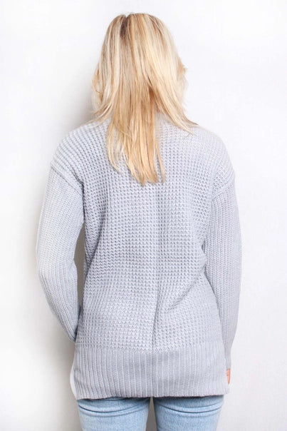 Long Sleeve Crew Neck Gray Knitted Sweater