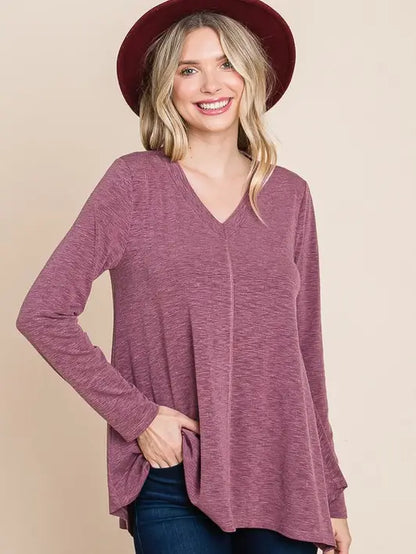Two Tone V Neck Basic Top - S- 3X Several colors