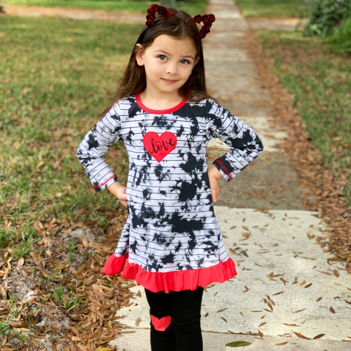 Girls Red Heart Tie Dye Dress Leggings Valentine's Clothing