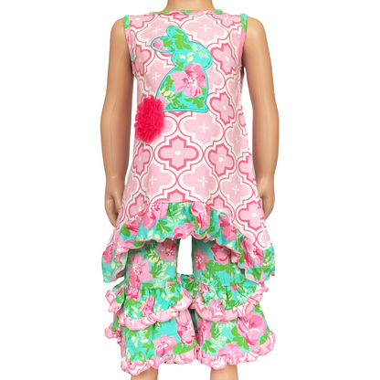 AnnLoren Girls Easter Outfit Pink Arabesque Bunny Floral PrP