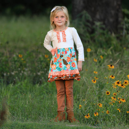 Girls Amber Autumn Fall Floral Dress & Leggings Set