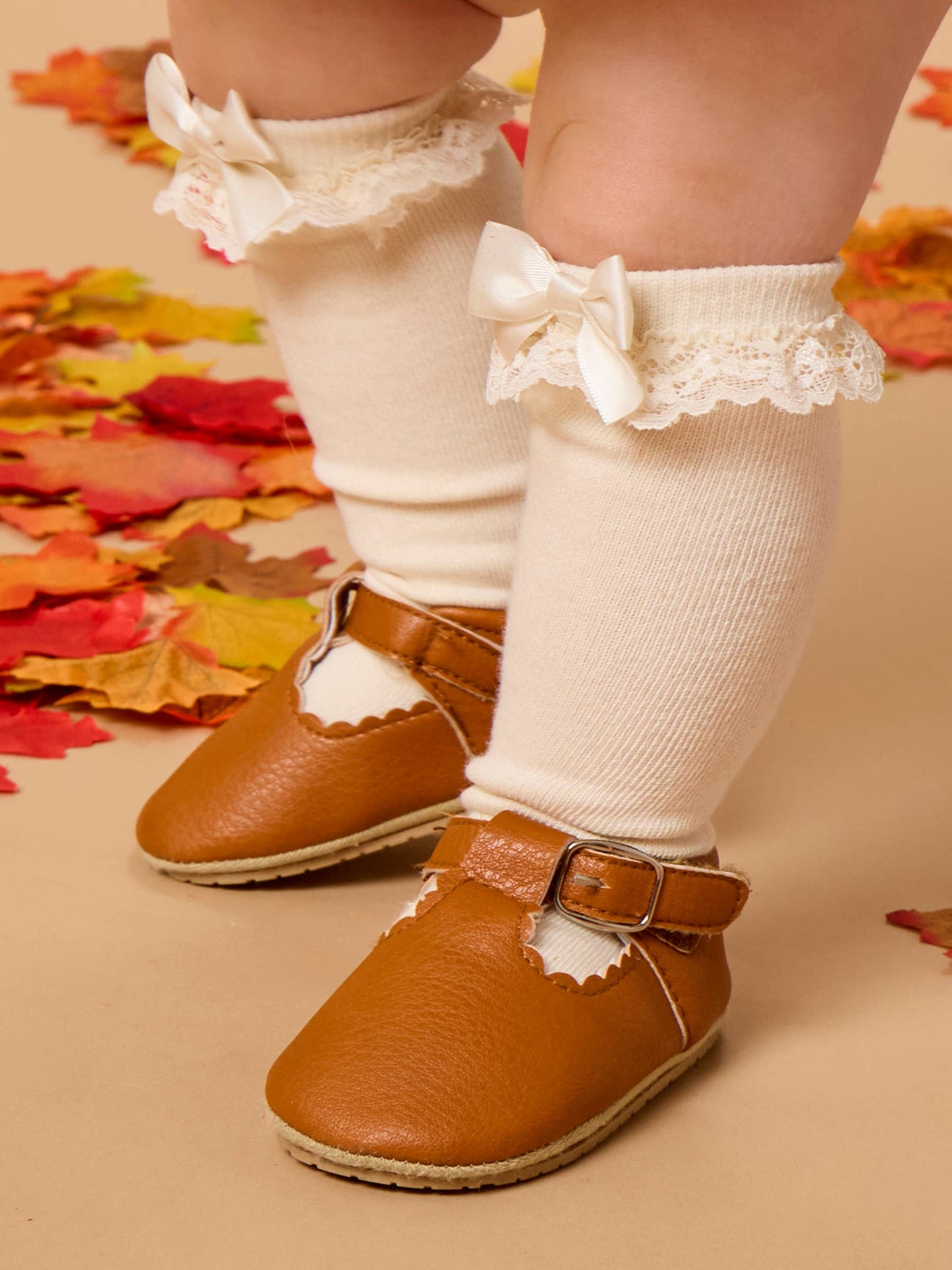 Girls Dark Navy, Ivory, & Dark Cherry 3-Pack Lace Ruffle Bow Knee High Socks