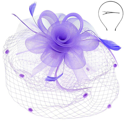 Flower w/ Dotted Netting Mesh Women's Fascinator