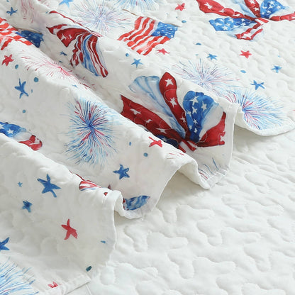 "Patriotic Bows"  Quilted Throw Blanket 50"x60"