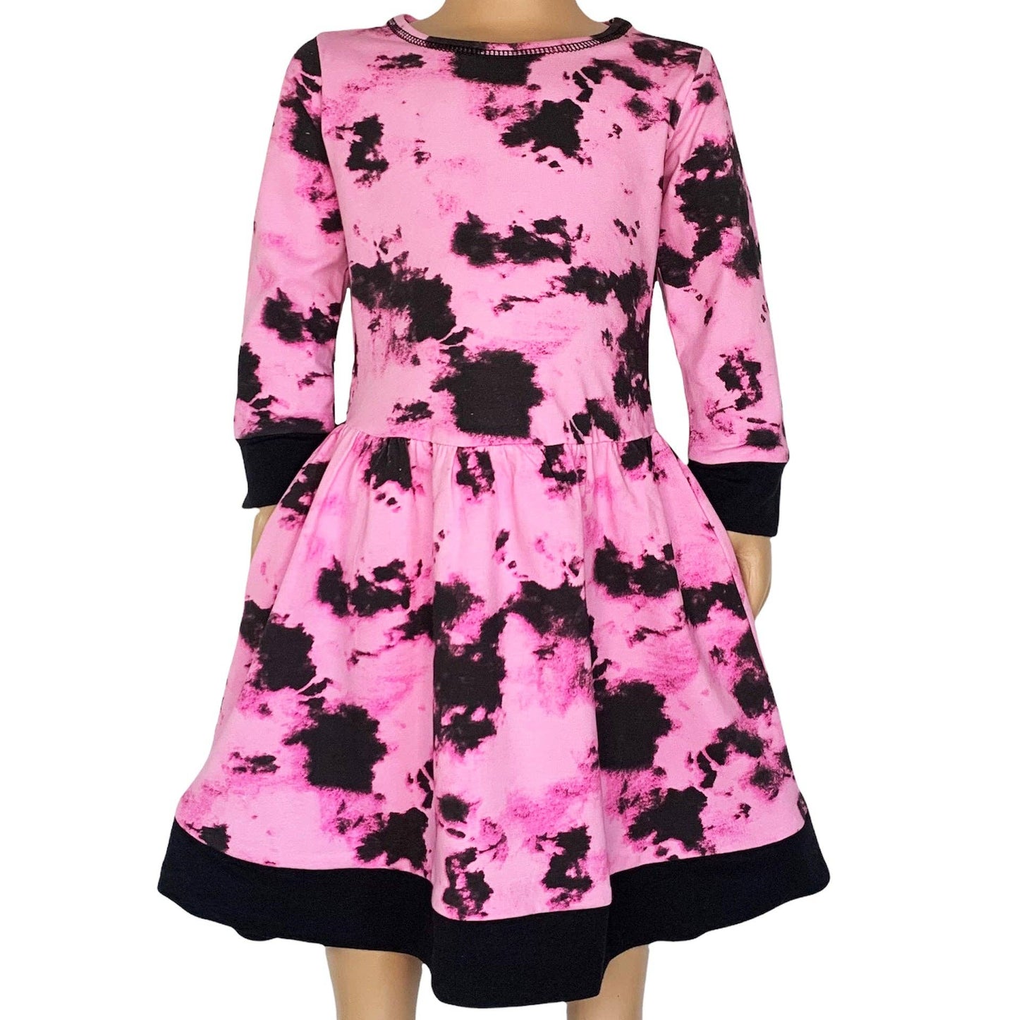Pink & Black Groovy Girls Tie Dye Dress Cotton Kids Clothing