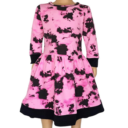 Pink & Black Groovy Girls Tie Dye Dress Cotton Kids Clothing