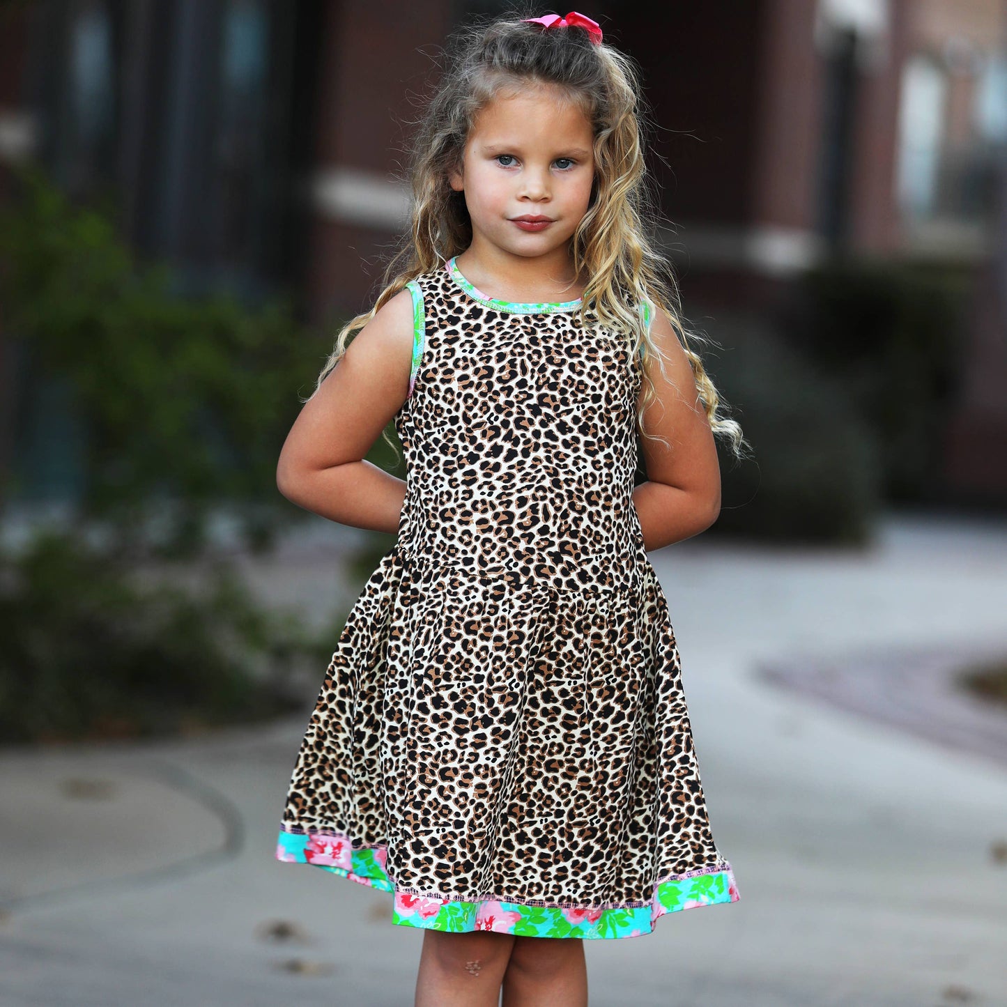 AnnLoren Girls Dress Leopard Floral Rose Swing Sleeveless