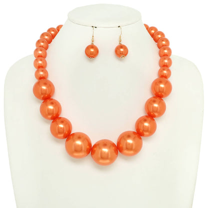 Pearl Large Bead Statement Necklace Earring Set