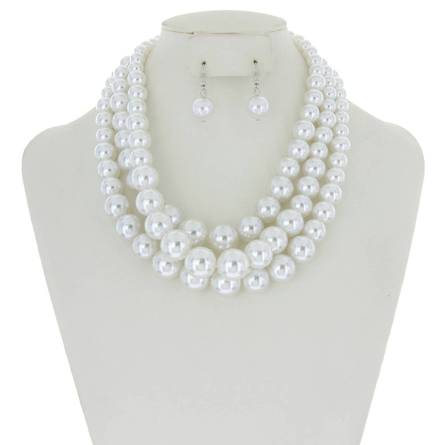 Multi-Strand Pearl Bead Necklace Earring Set