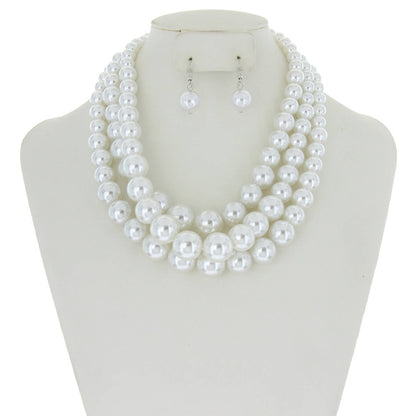 Multi-Strand Pearl Bead Necklace Earring Set