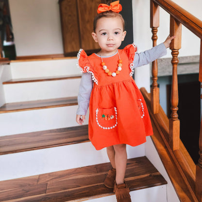 Girls Orange Fall Dress Thanksgiving Pumpkin & Striped Shirt