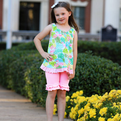 AnnLoren Pink Girls Ruffle Butt Shorts Kids Summer Clothing