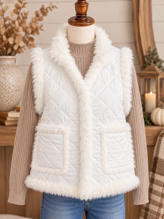 Keren Hart Reversible Faux Fur Quilted Vest - Ivory