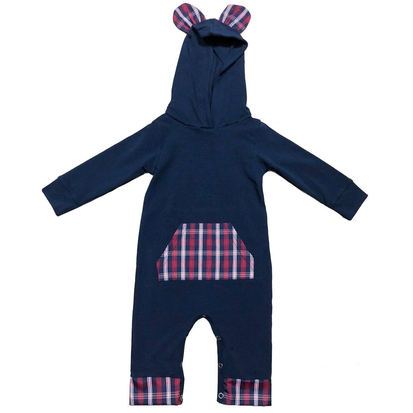 Annloren Teddy Bear Plaid Hoodie Baby Romper