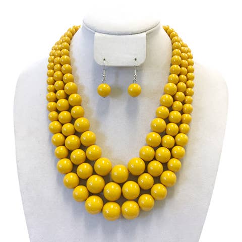Multi-Strand Pearl Bead Necklace Earring Set