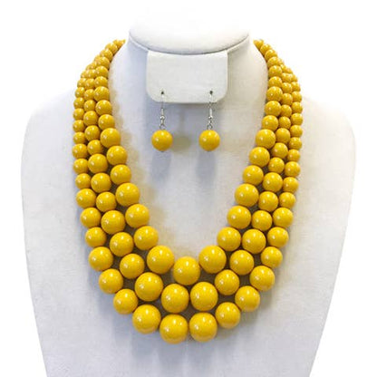 Multi-Strand Pearl Bead Necklace Earring Set