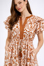 Flutter Sleeve Printed Midi Dress