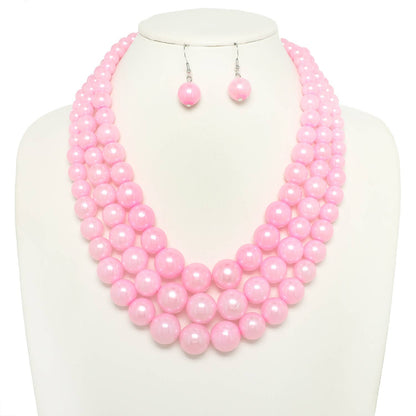 Multi-Strand Pearl Bead Necklace Earring Set