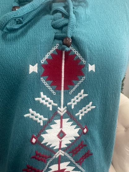 Keren Hart Teal Aztec Print Top with Tie