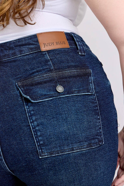 Back Flap Pocket High Waisted Shorts- PLUS